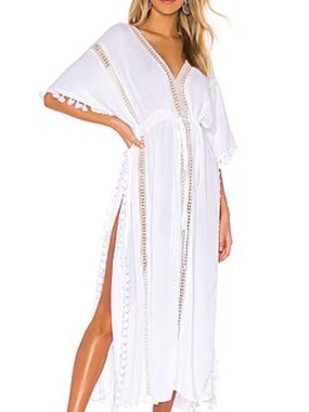 Michael Stars Farrah Caftan White Beach Cover-Up Kaftan - Women's Swim -O/S